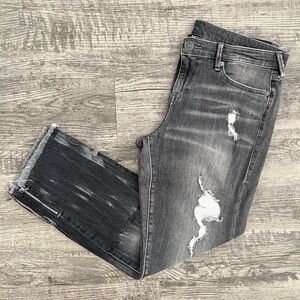 True Religion Sara Mid Rise Cigarette Distressed Women’s Jeans Grey Black Sz 31